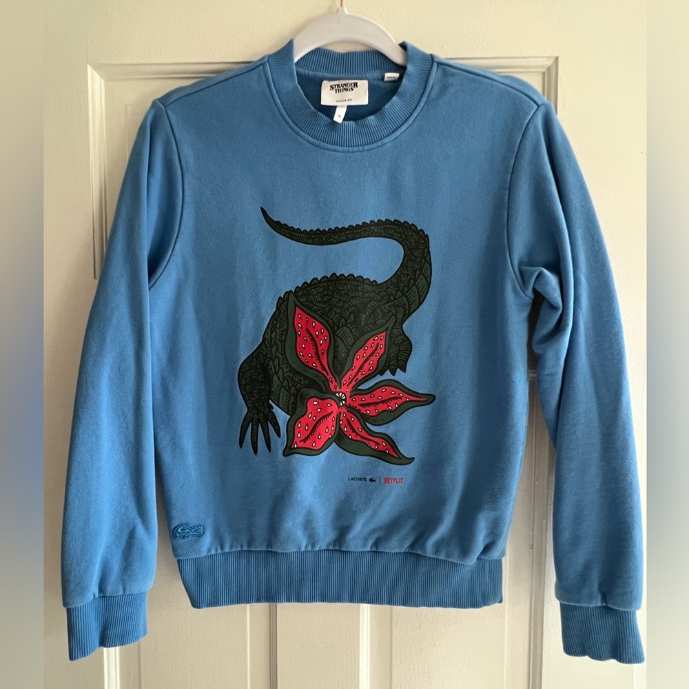 Lacoste Blue Stranger Things Organic Cotton Fleece Crewneck Sweatshirt
